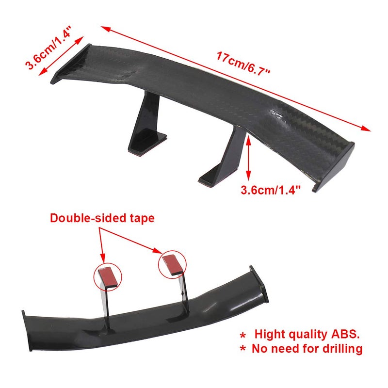 BokWin 4Pcs Universal Car Mini Spoiler Wing, Auto Car Tail Wing Mini Auto Carbon Fiber Texture Decoration Without Perforation Tail Decoration, 6.7 Inch Length (Black) - Image 3